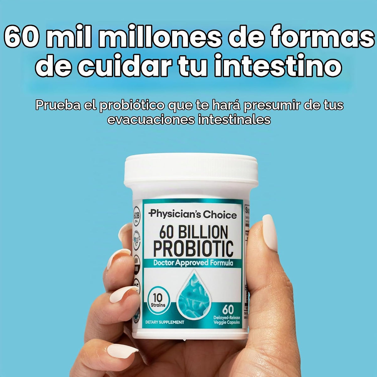 Physician's CHOICE Probióticos 60 mil millones de UFC – 10 cepas + prebióticos orgánicos