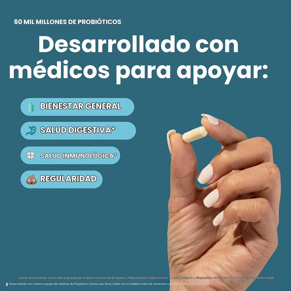 Physician's CHOICE Probióticos 60 mil millones de UFC – 10 cepas + prebióticos orgánicos