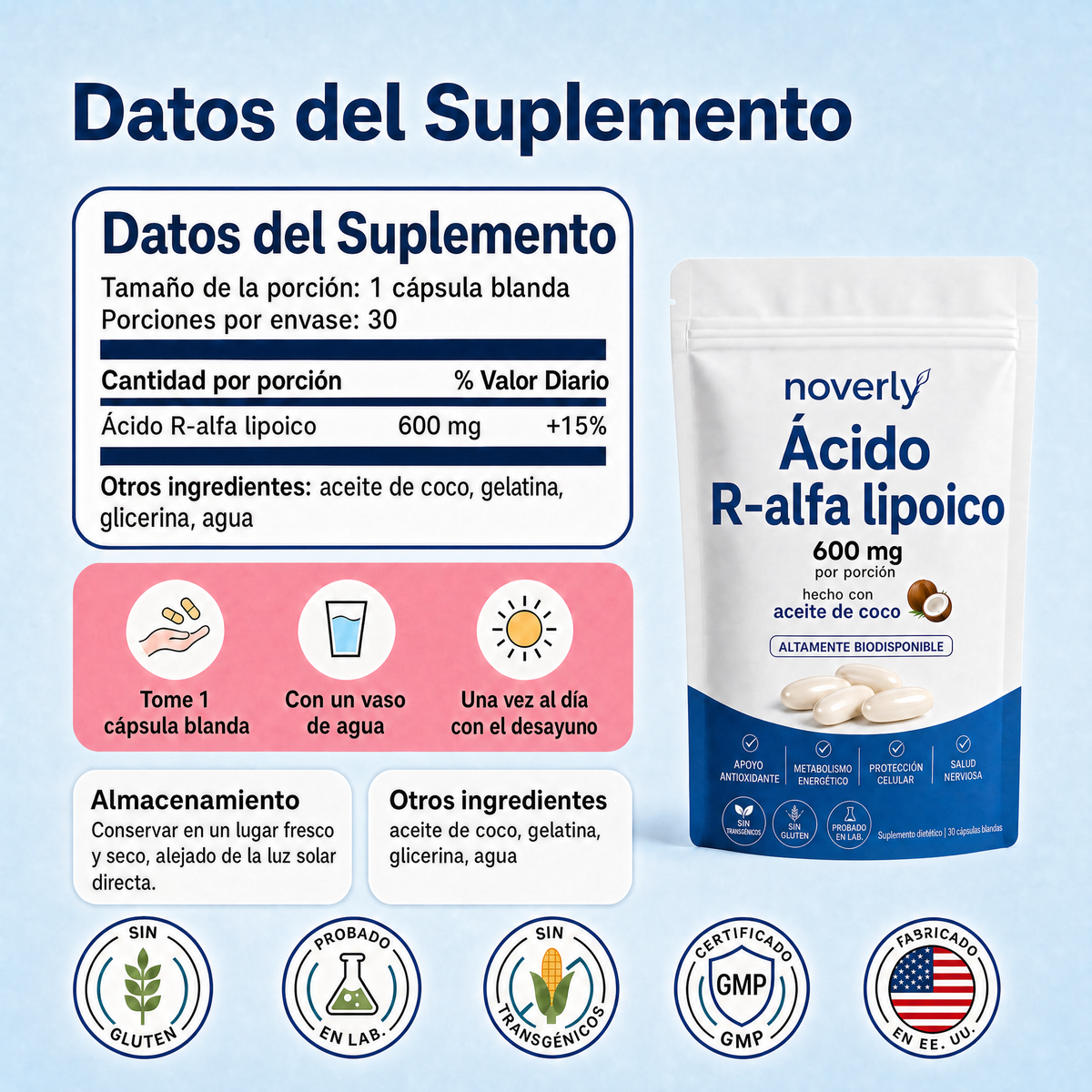 Ácido R-alfa lipoico - Cápsulas blandas de 600 mg en forma R pura