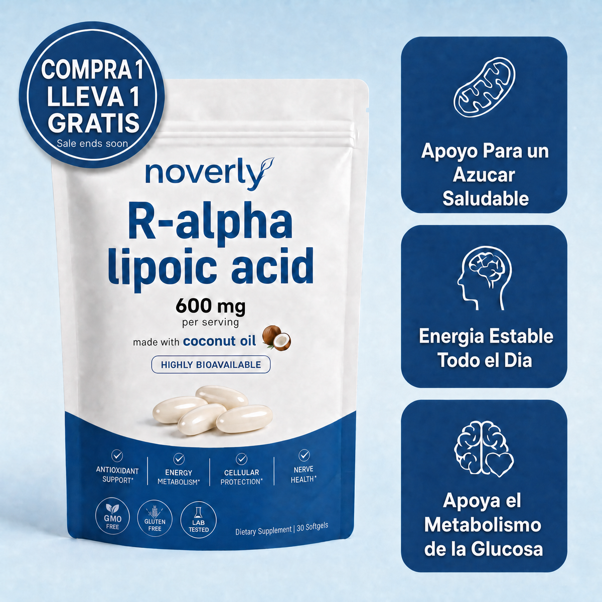 Ácido R-alfa lipoico - Cápsulas blandas de 600 mg en forma R pura